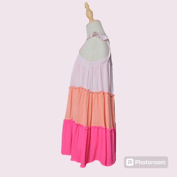 French Connection Girls 3-Tier Dress Pink Peach Size 4/5 - Picture 3 of 3